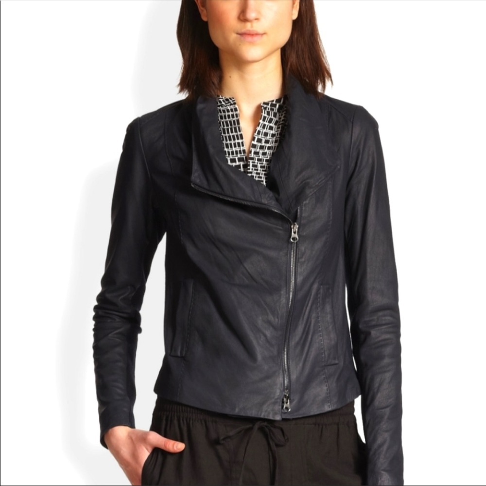 Vince Leather Moto Jacket Size Medium Black *repaired